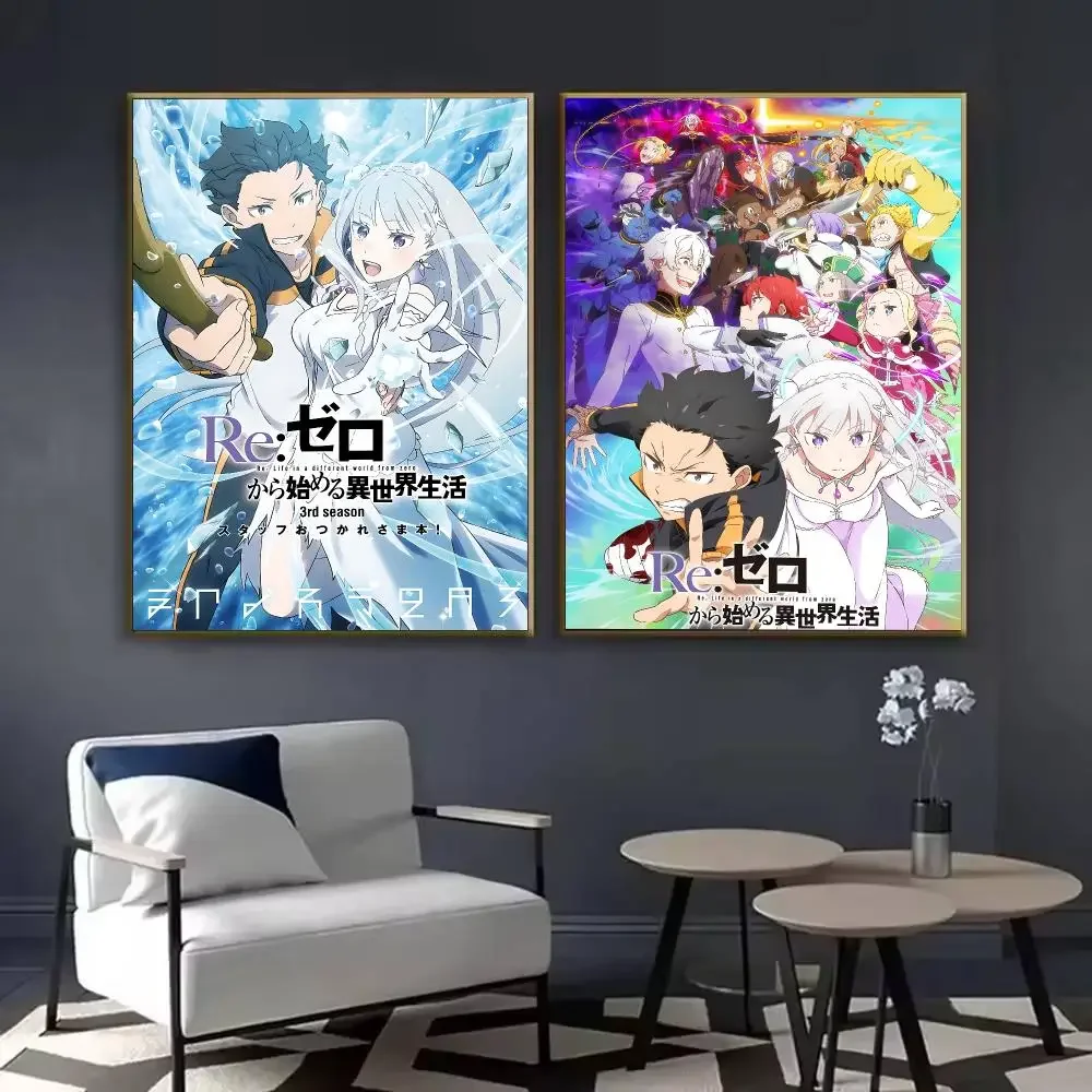 ReZero Starting Life In Another World Poster Waterproof Sticky Wall Art Print For Bedroom Living Room Hallway Bar Home Decor