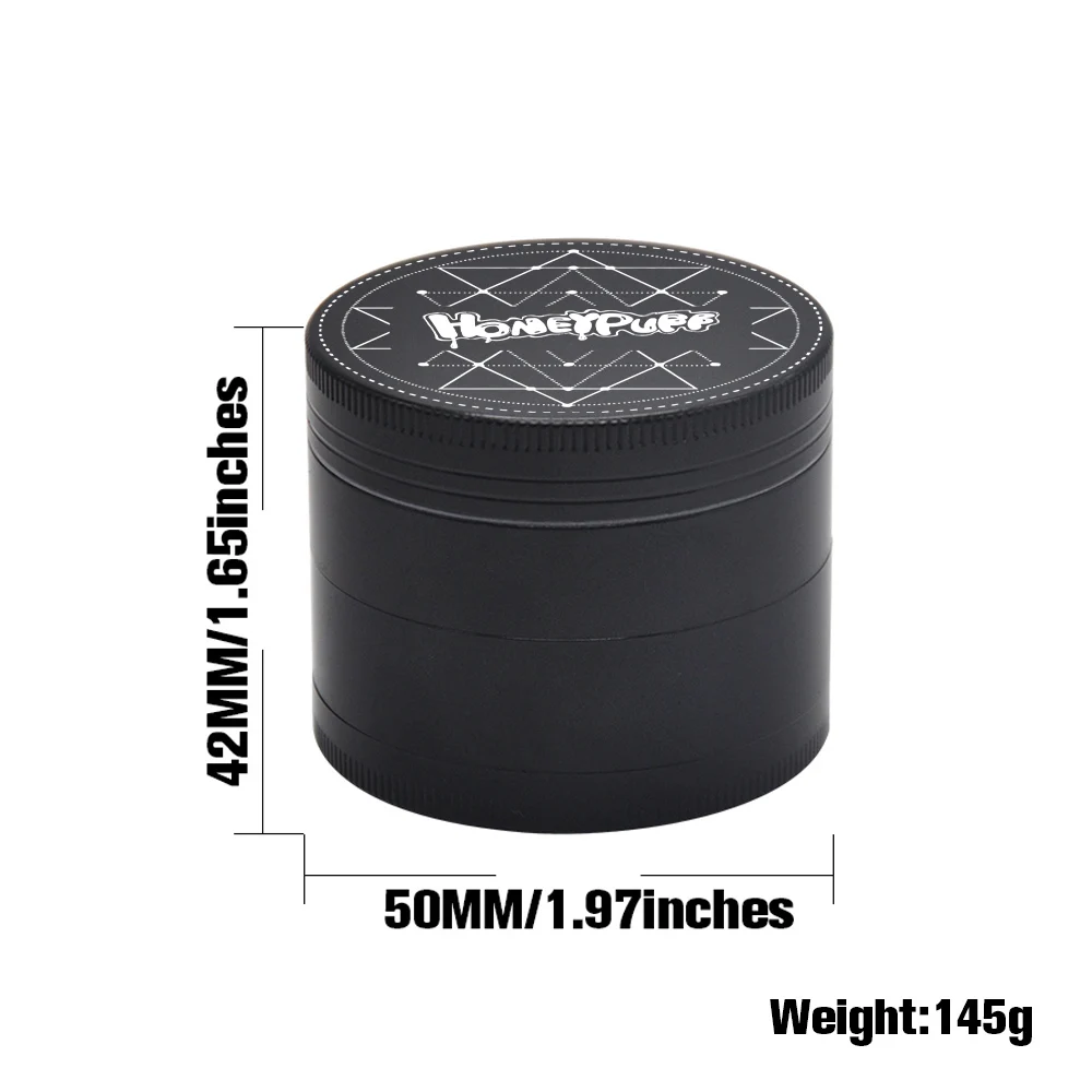 HONEYPUFF 4 Layers 50MM Grinder Black Color Zinc Alloy Metal Crusher