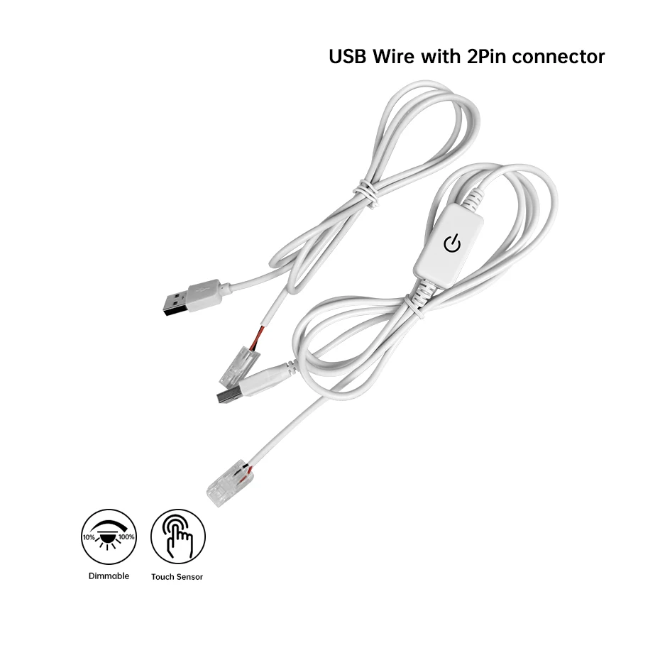 

2Pin 8mm 10mm Solderless Connector with 5V USB Wire LED Dimmer Touch Sensor Hand Sweep Dimming Switch for SMD LED Strip Light