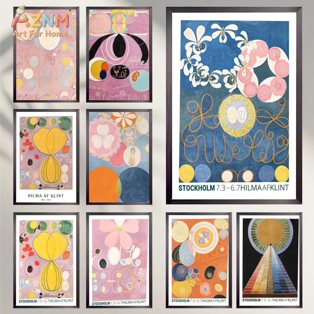 AZNM Hilma Af Klint Abstract Geometric Canvas Wall Art Vintage Exhibition Pastel Circle Flower Famous Artist Unframed Canvas Dec