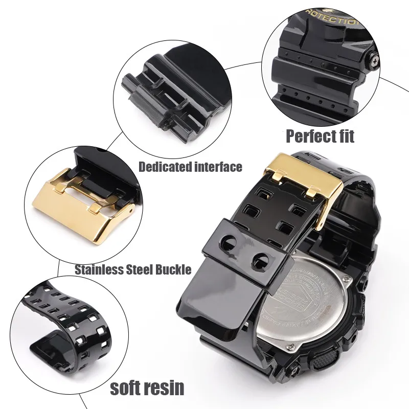 16mm Resin Silicone Watch Band for Casio G-SHOCK GA-100/110/140/200/400/700 GD-100 G-8900 GW-8900 Men Sport Strap Accessories