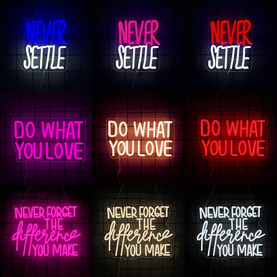 Never Settle Neon Sign for Wall Decor,Inspirational Quotes LED Neon Lights for Bedroom,Living Room,Study Room,Office,Home,Gifts
