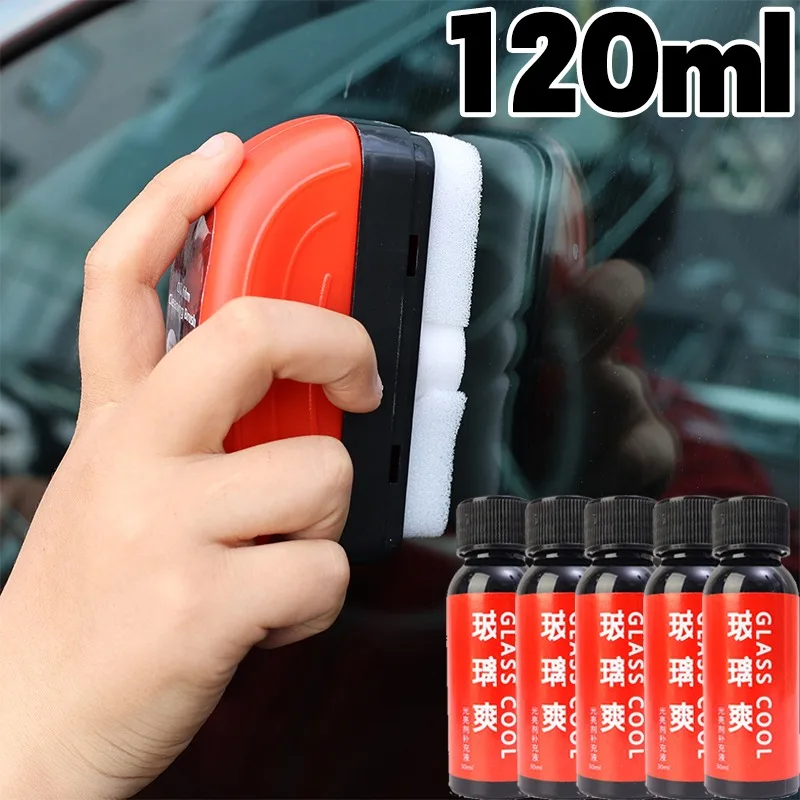 

120ml Car Glass Oil Film Remover Powerful Windshield Cleaner Glass Sponge Cleaning Brush Water Spots Stain Auto Cleaning Tools