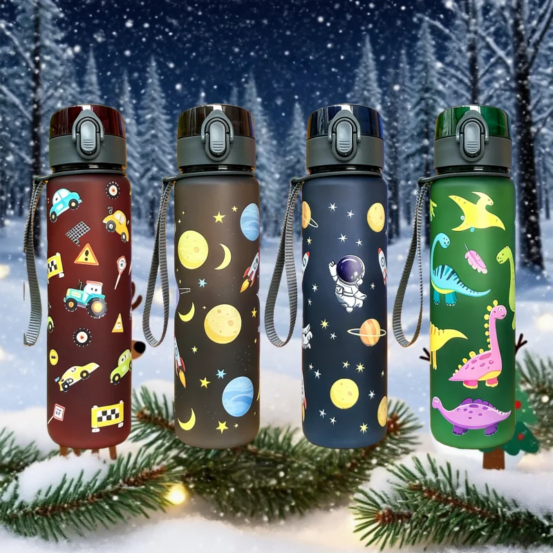 Taza de plástico con estampado 3D de 560ml, espacio de dibujos animados/coche/pescado/patrón, botella de agua, taza de paja bonita portátil para beber a prueba de fugas