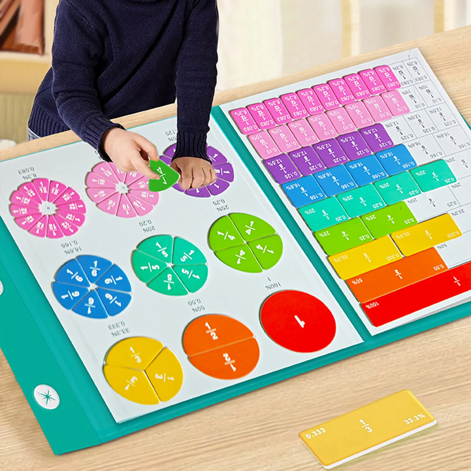 Montessori Magnetic Fraction Demonstration Book for Math Mastery Mathematics Wooden Fraction Book for Kids Adding Subtracting
