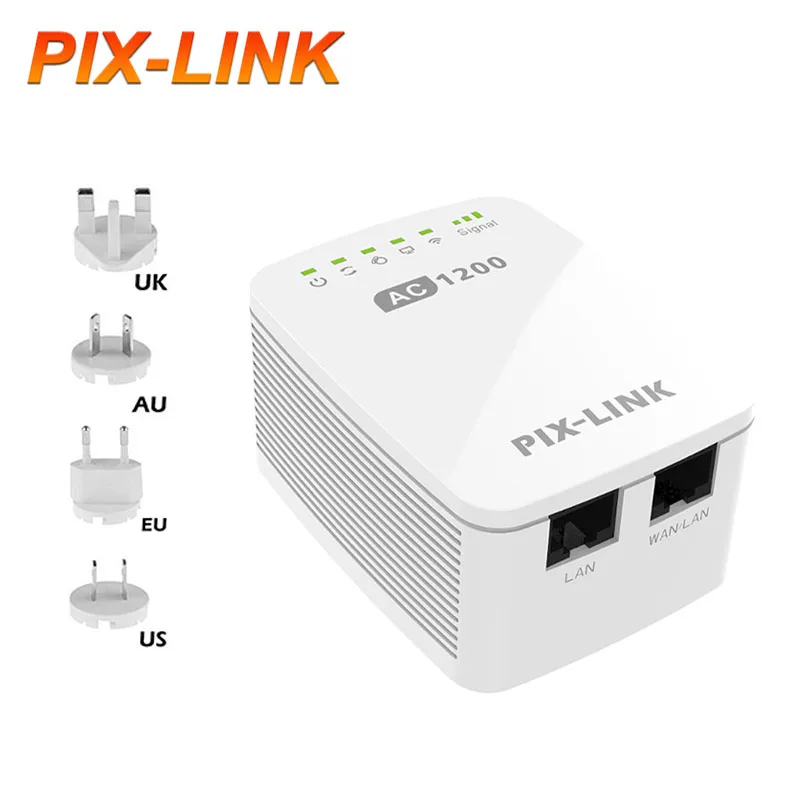  No More WiFi Dead Zones PIX-LINK AC11 1200Mbps Dual Band Repeater 2.4G/5G Wireless Range Extender for Home Router Plug Play