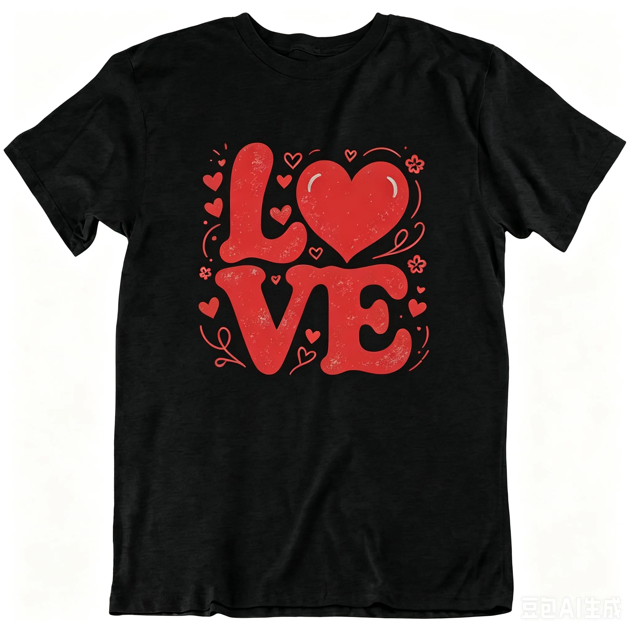 Valentine's Day Retro LOVE Heart Flower Graphic Tshirt Vintage Distressed Couple Matching Tee
