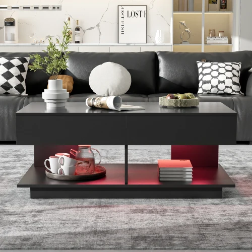 41.3''-76.7'' Extendable Coffee Table,Efficient Central Coffee Table with Multiple Storage Compartments,Multifunctional
