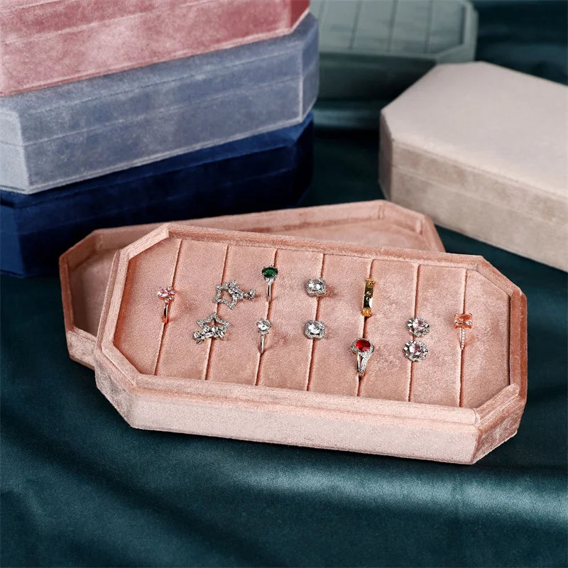 Présentoir à bijoux anti-poussière avec couvercle, boîte de rangement pour matiques et boucles d'oreilles en velours, tables provoqué, mallette de rangement pour bijoux MELJewelry