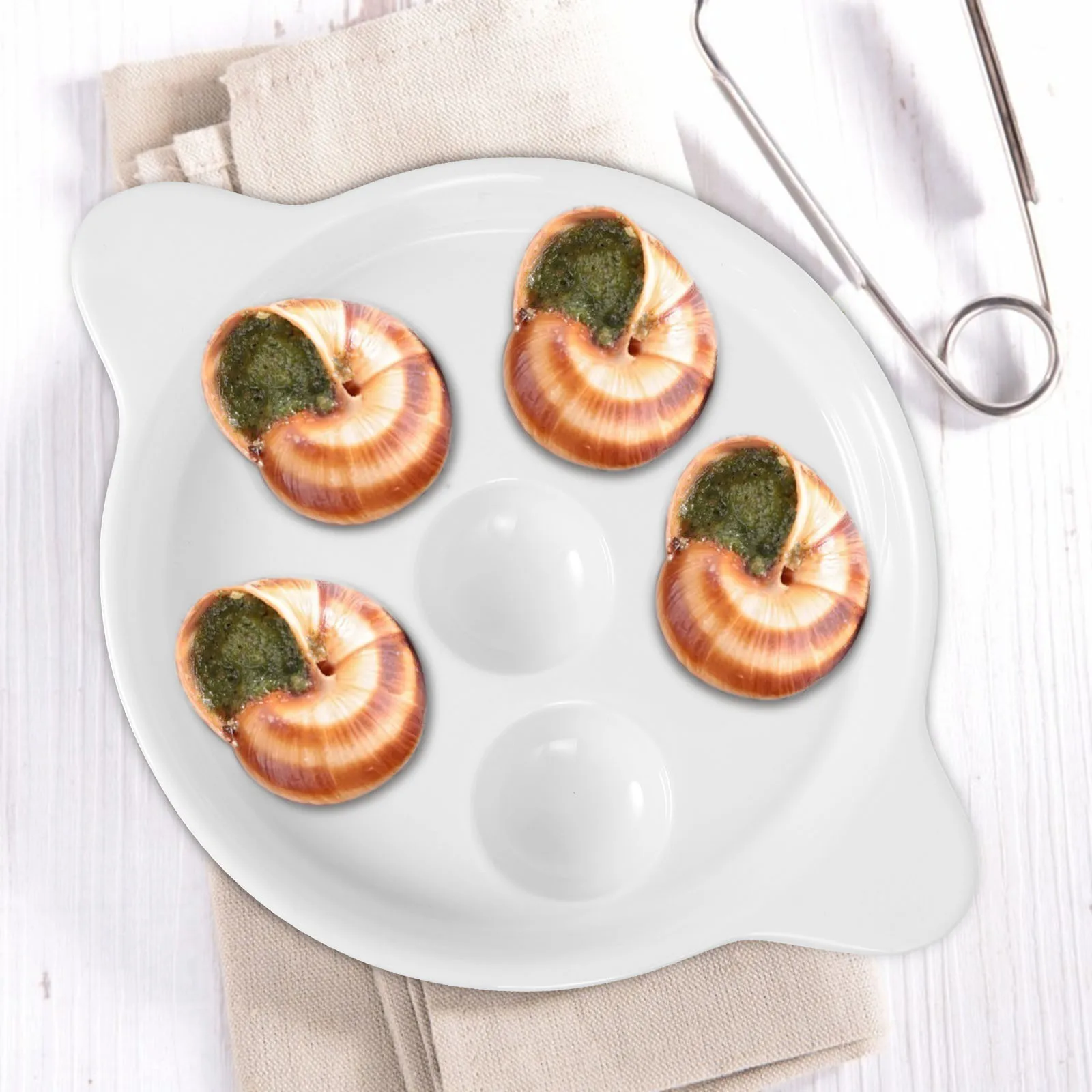 

1 шт., тарелка для выпечки эскарго, керамический держатель улитки, 6 отверстий, посудомоечная машина, безопасный кухонный инструмент, блюдо для улитки, керамическая тарелка с улиткой