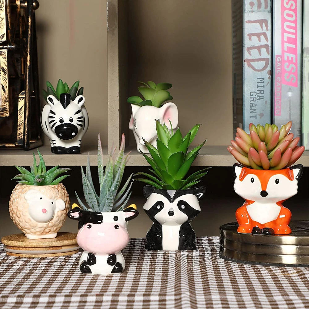 Ceramiczne zwierząt doniczka Cartoon Fox Zebra owce krowa Mini garnek sukulenty rośliny doniczki Bonsai Vintage wazon dekoracja do przydomowego