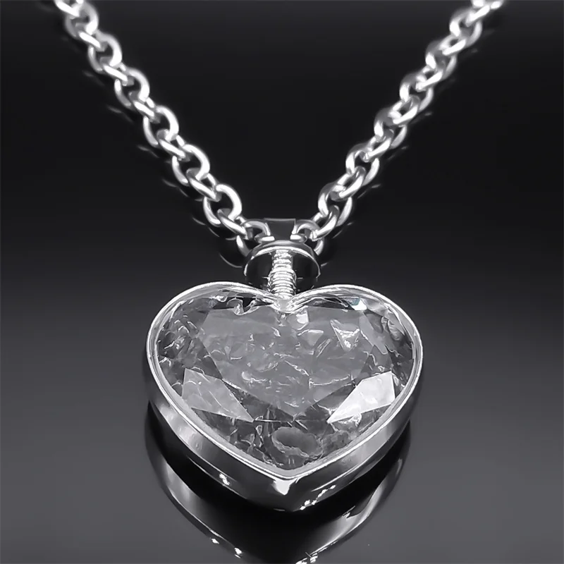 Goth Punk Black Heart Crystal Pendant Necklace for Women Men Stainless Steel Silver Color Chain Y2K Necklaces Jewelry NZZZ369-1