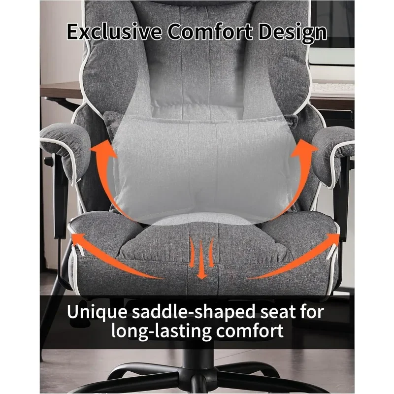 Fabric Office Chair, Big and Tall Office Chair 400 lb Weight Capacity, Ergonomic Office Chair for Back Pain Relief, Gray