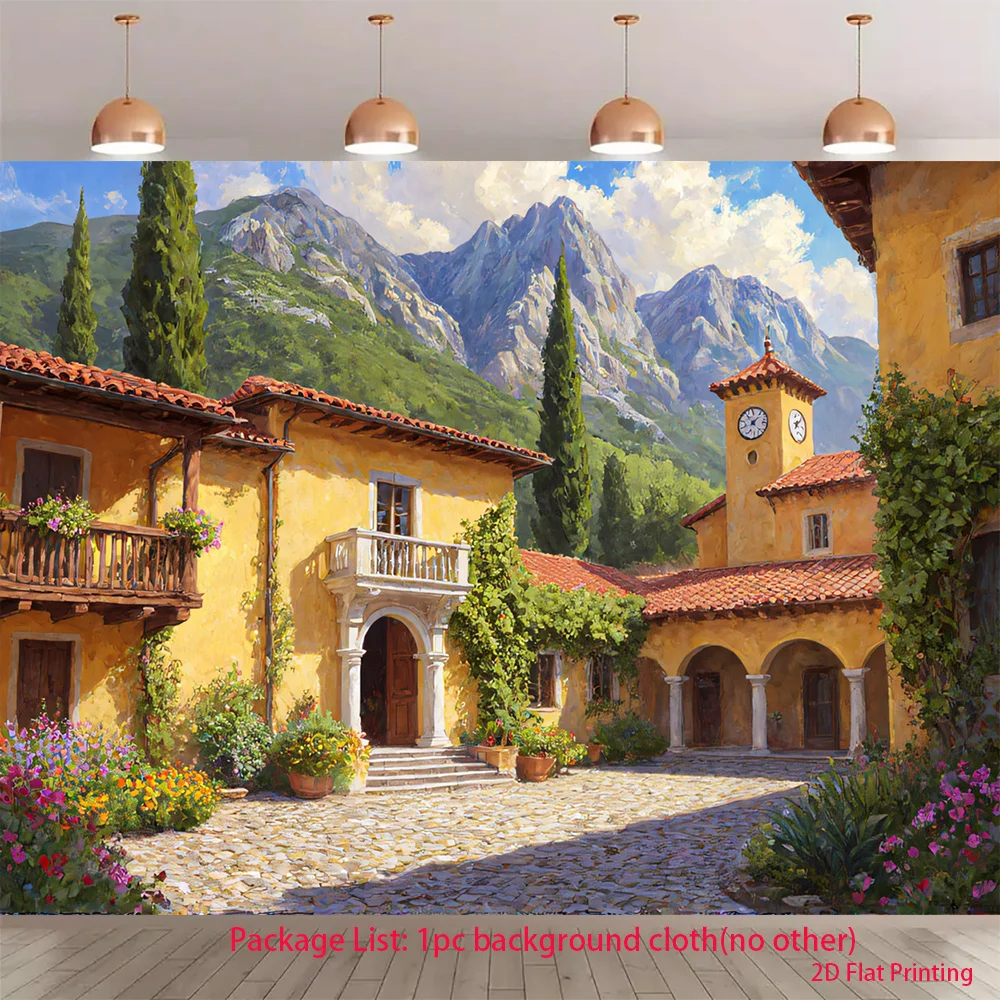 Realistic Tuscan Italy Village Scene Tapestry Wall Mural Print European Mediterranean Landscape Art Home Decor Background Cloth