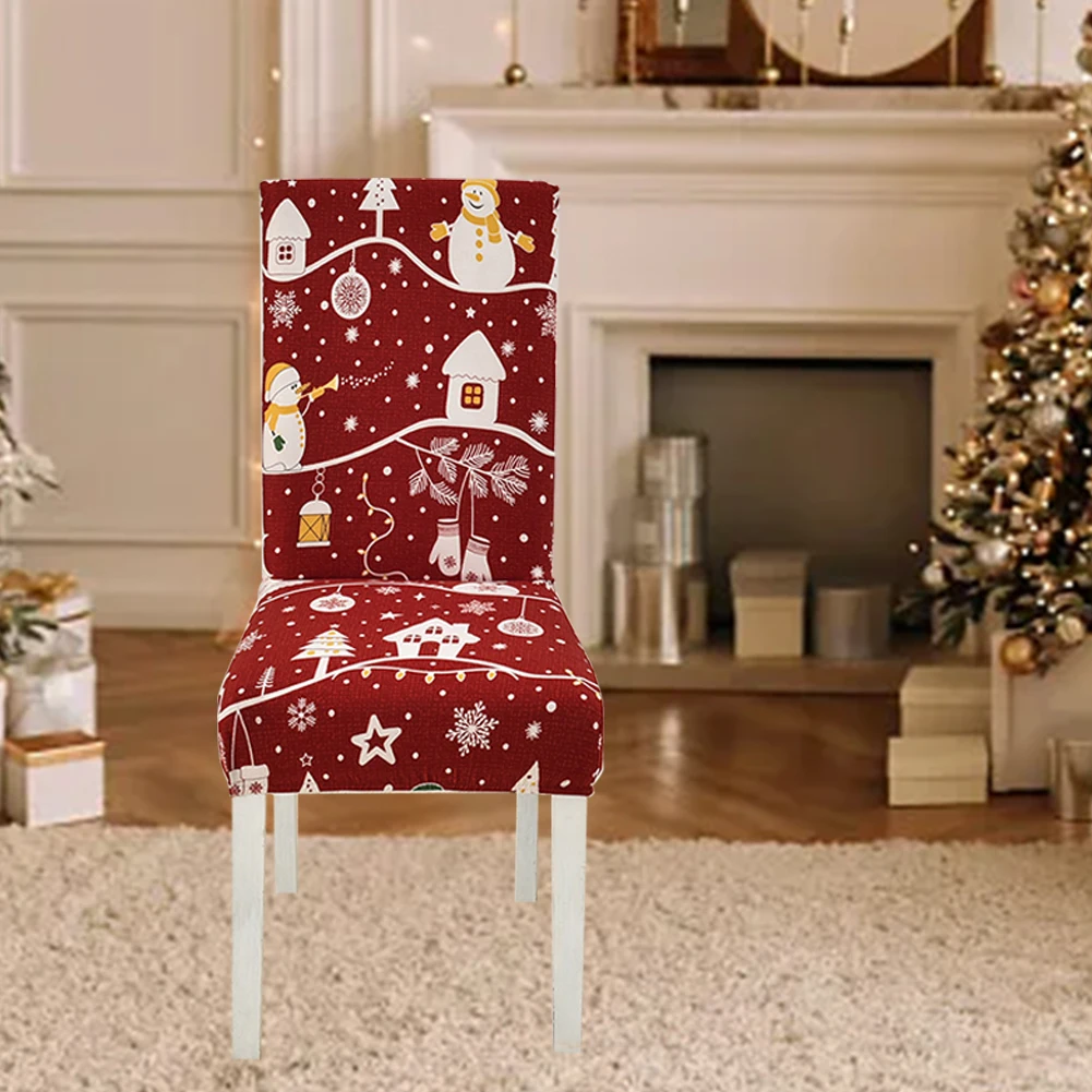 Christmas Dining Room Chair Covers Washable Stretch Chair Slipcovers Reusable Removable Chair Covers for Holiday Party Decor