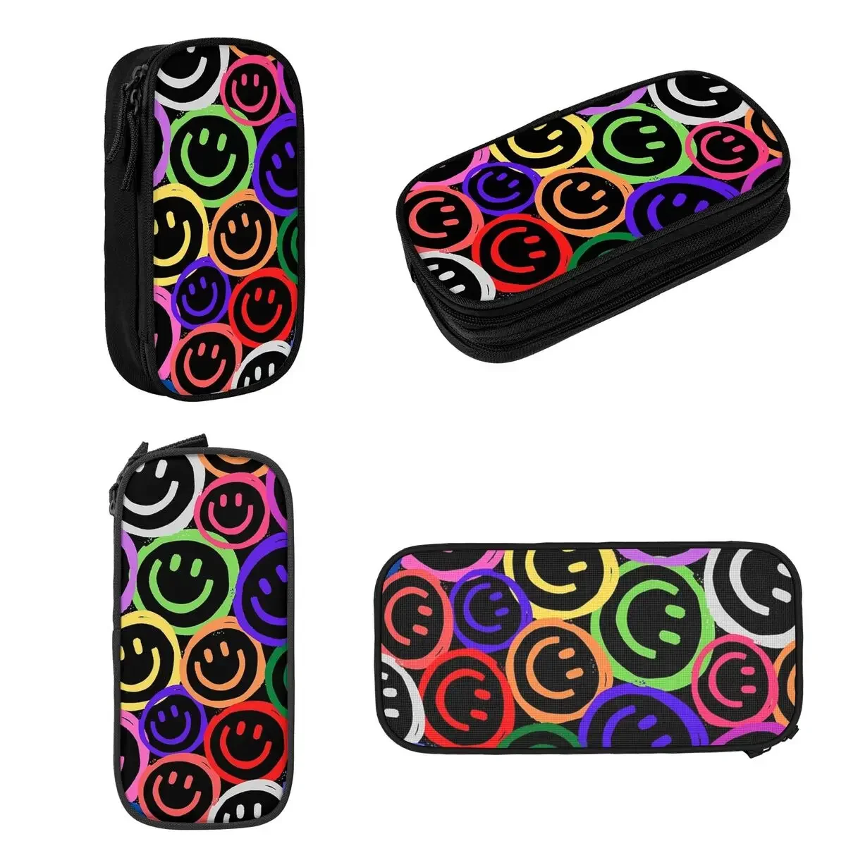 Bolsa Lápis de Grande Capacidade para Meninos e Meninas, Neon Smiley Faces Lápis Cases, Pen Bags, Pen Box para Estudantes, Papelaria Escola e Escritório