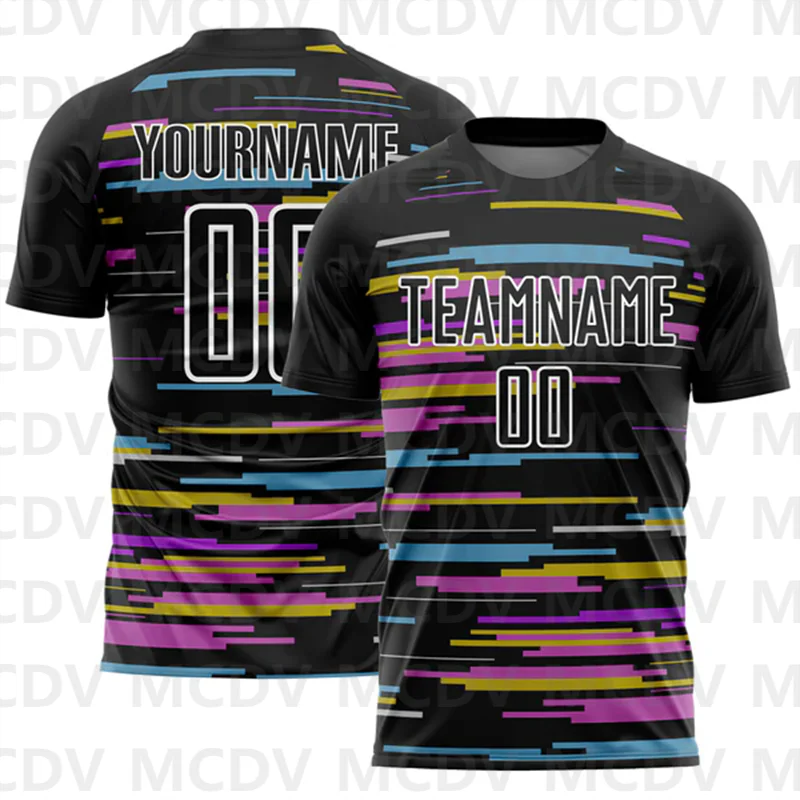 Custom Black White Geometric Shapes Sublimation Soccer Uniform Jersey Personlized Team name you name number T-Shirts