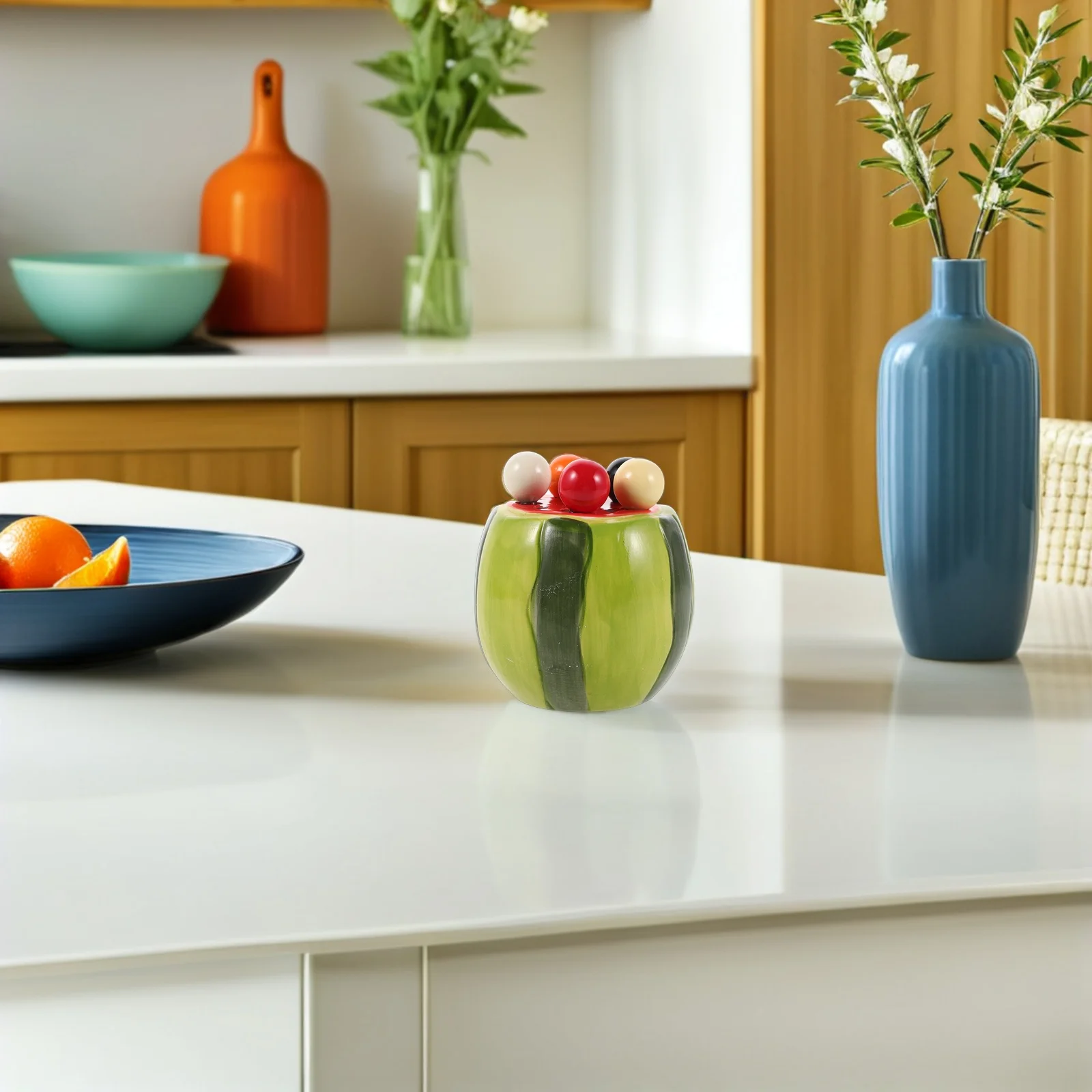 

1Set Watermelon Fruit Fork Set Ceramic Jar Storage Creative Kids Food Picks Dessert Salad Snack Watermelon Fork