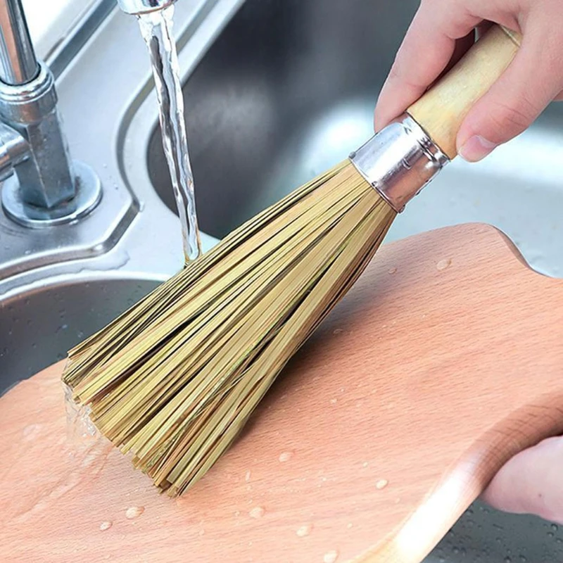 H55A Bamboo Pan Brush With Wooden Handle Wok Cleaning Kitchen Wash Dish Multipurpose Restaurant Practical Pot Brush For Home