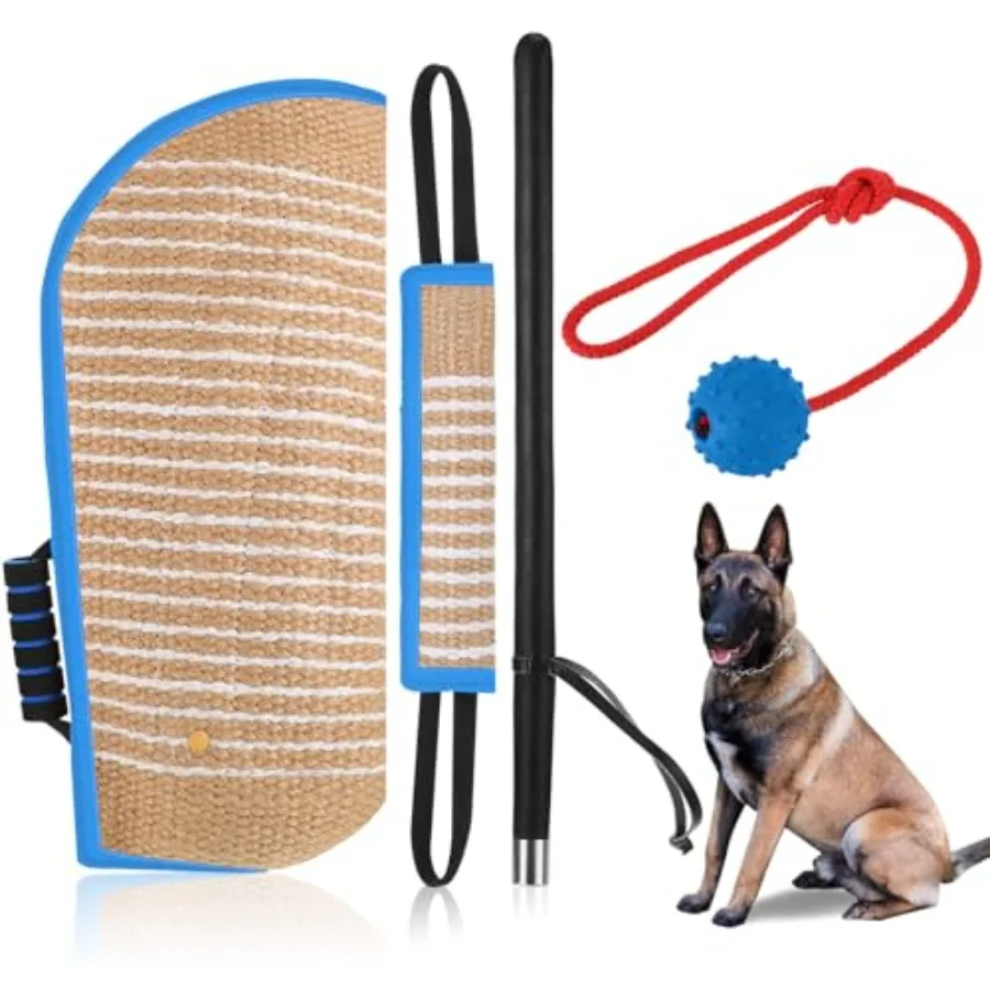 

4 Pcs Dog Training Set Include Dog Sleeve Pillow Tug Toy Training Stick and Rubber Ball Professional Equipment for Biting Inter