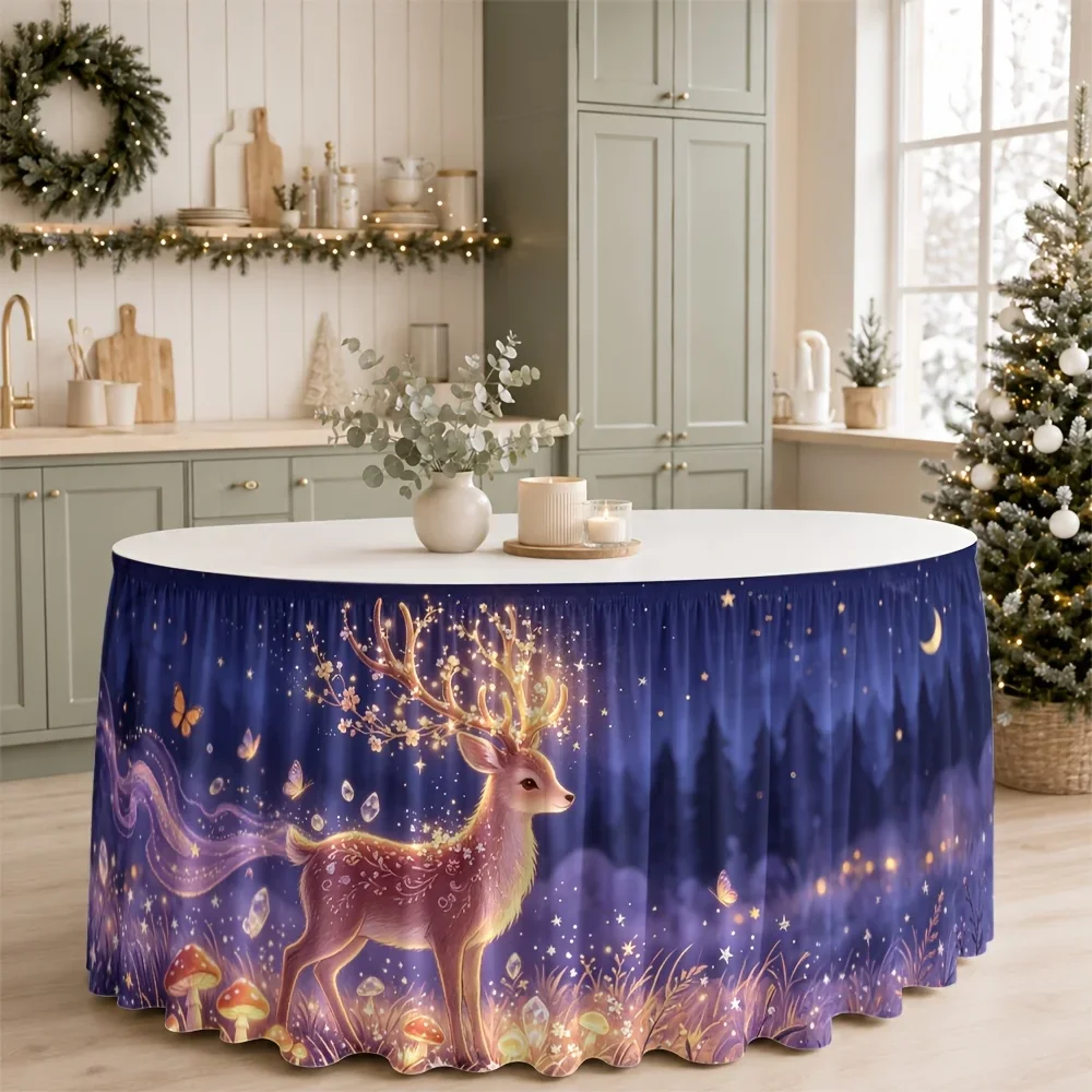 One-piece set. Magic Deer Forest Night Glow Embroidered Bohemian Magical Mystical Dreamy Tablecloth suitable for restaurants.xzj