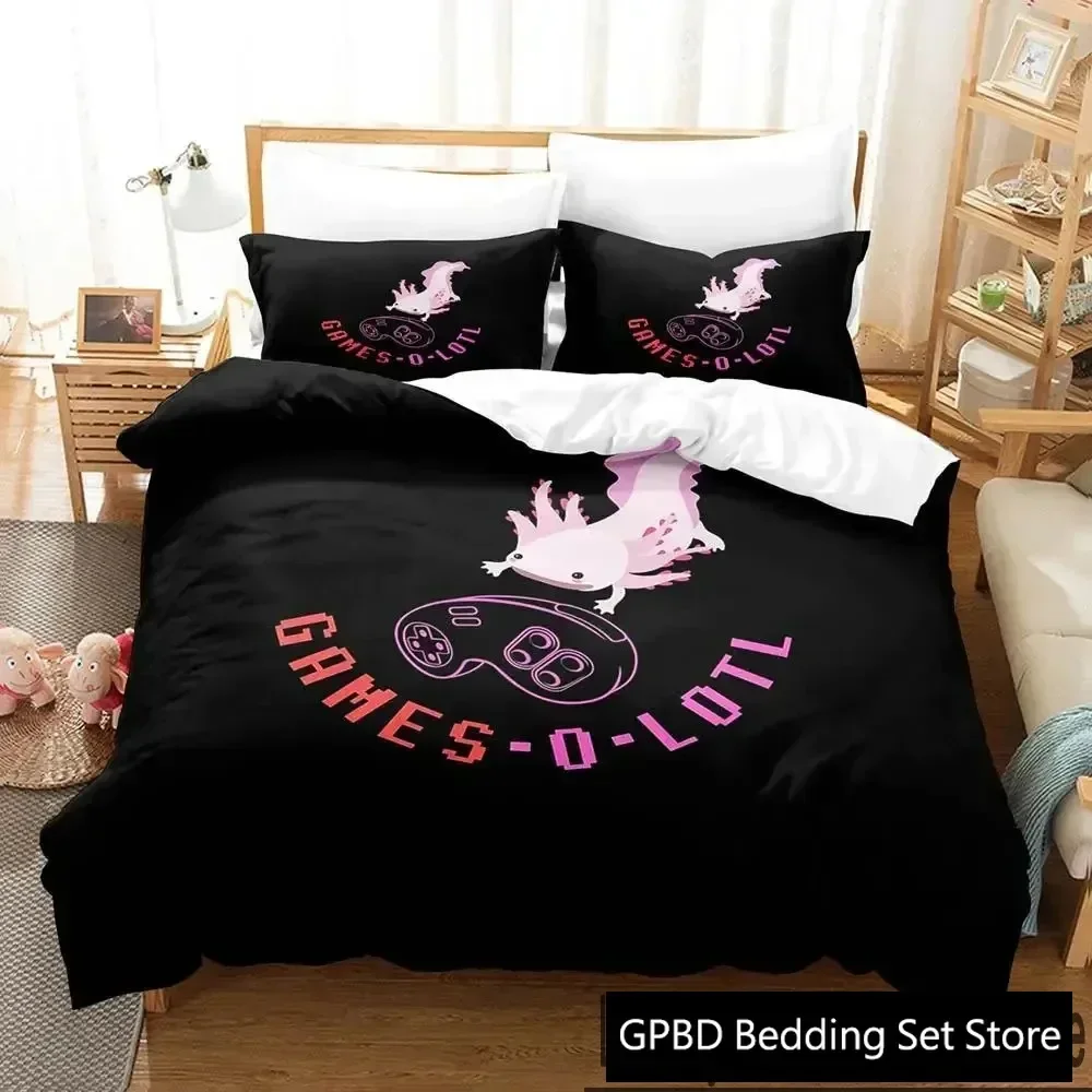 Gamesolotl Axolotl Video Gamer Kawaii Pastel Goth Comfortable Duvet Quilt Cover Pillowcase Bedding Set Decoration Home Textile