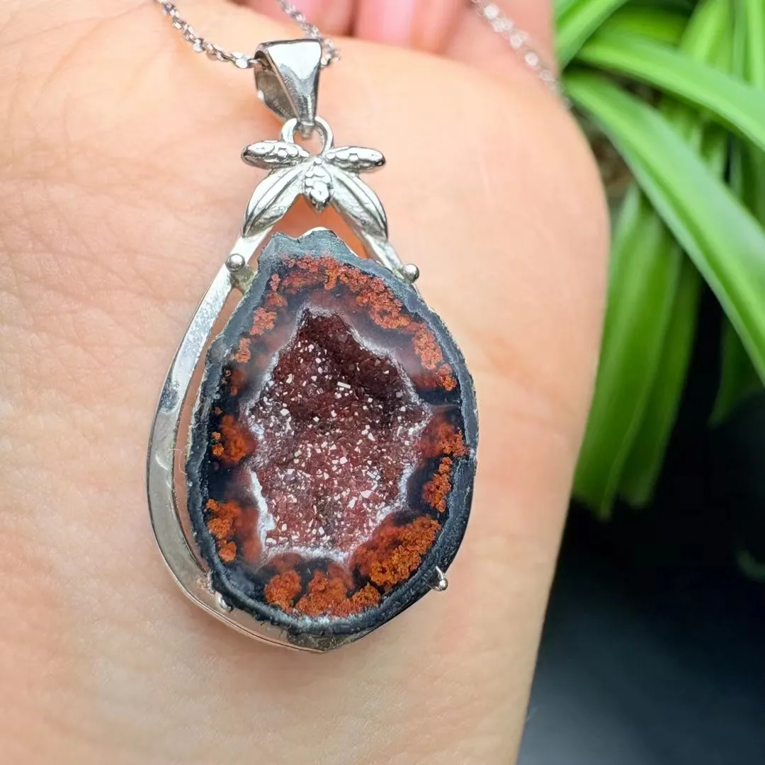 

1 Pc Natural Mexico Raw Agate Geode Pendant Reiki Healing Stone Winter Jewelry Gift For Women Men