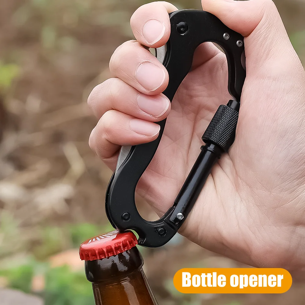 5-in-1 Multi-function Mountaineering Buckle Fast Hanging Buckle Cross Screwdriver Carabiner Bottle Opener Outdoor Safety Defensa