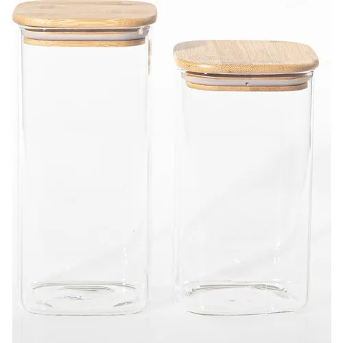 Pounds With Bamboo Lid Borosilicate Glass Jar Set-Transparent