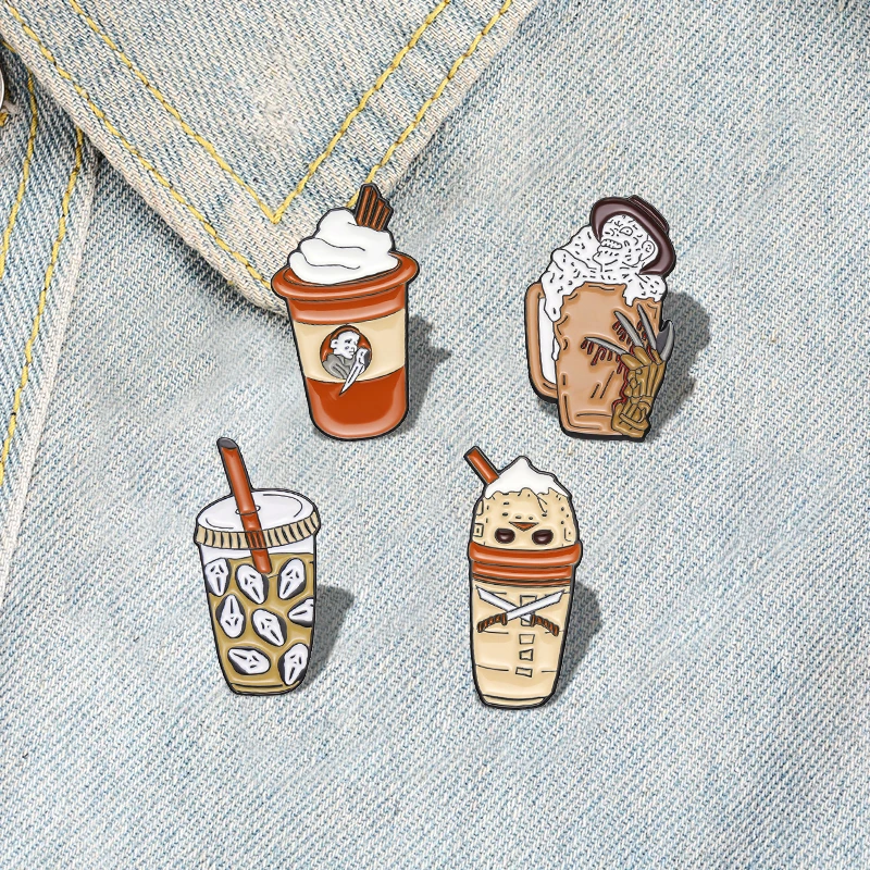 Ice Cream Pines Lapel Badges Punk Gothic Jewelry Gift for Friends Ghost Face Scream Enamel Brooch Custom coffee Beer