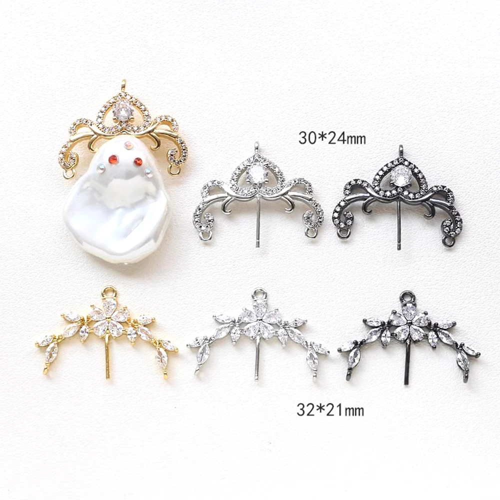 1 PCS Copper Plated with Genuine Gold Zircon Inlay Exquisite Crown Pendant DIY Jewelry Making Baroque Doll Accessories Materials