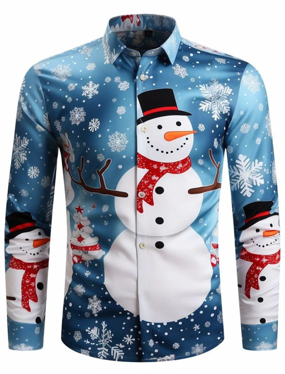 

2024 Christmas snowman shirt 3D printed manufacturer Christmas series party fashion new men's casual long sleeved lapel shirt pl