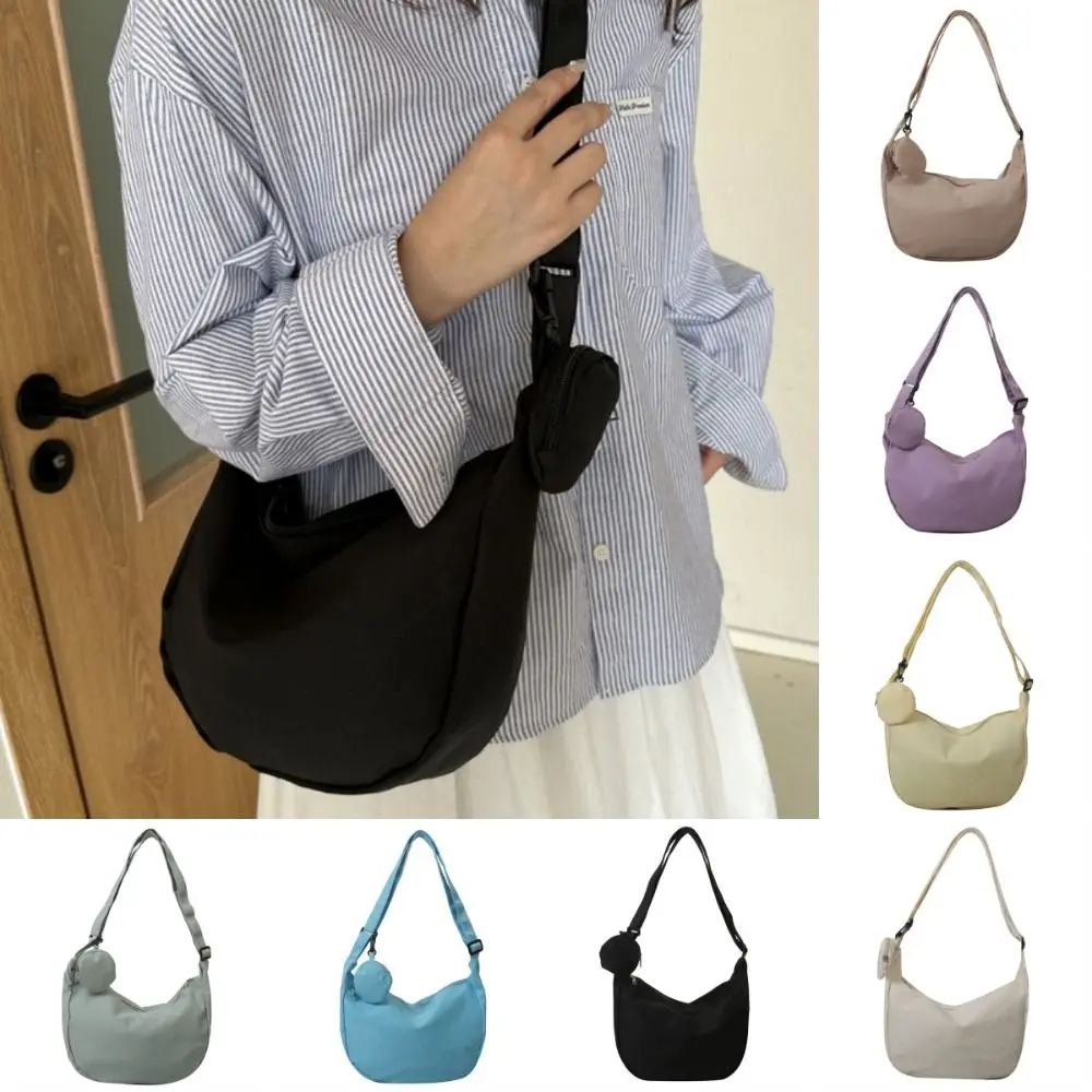 

Trendy Canvas Shoulder Bag Large Capacity Solid Color Crossbody Bags with Coin Purse Dumpling Handbag for Women Girls