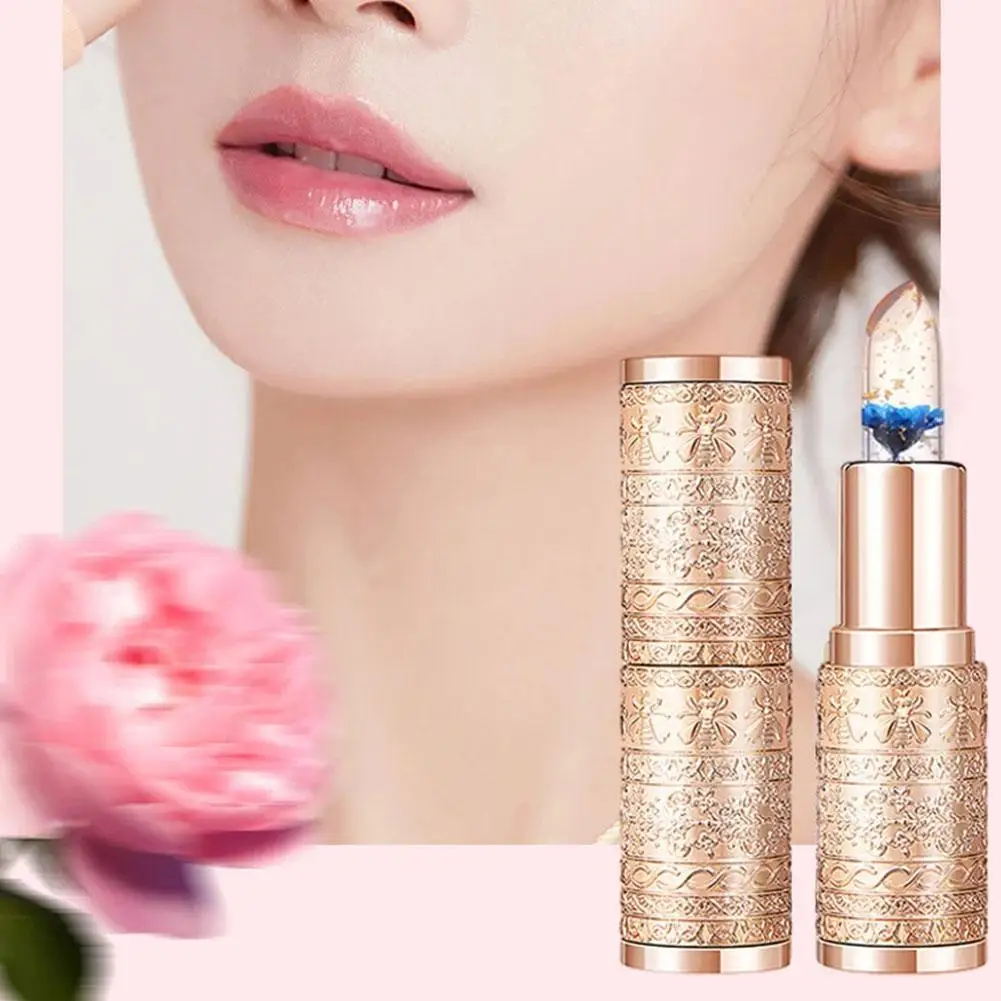 Hidratante Flor Transparente Batom, Mudando Cor Bálsamo Maquiagem, Lábios Cuidados, Durável, Temperatura, Novo, G4u1