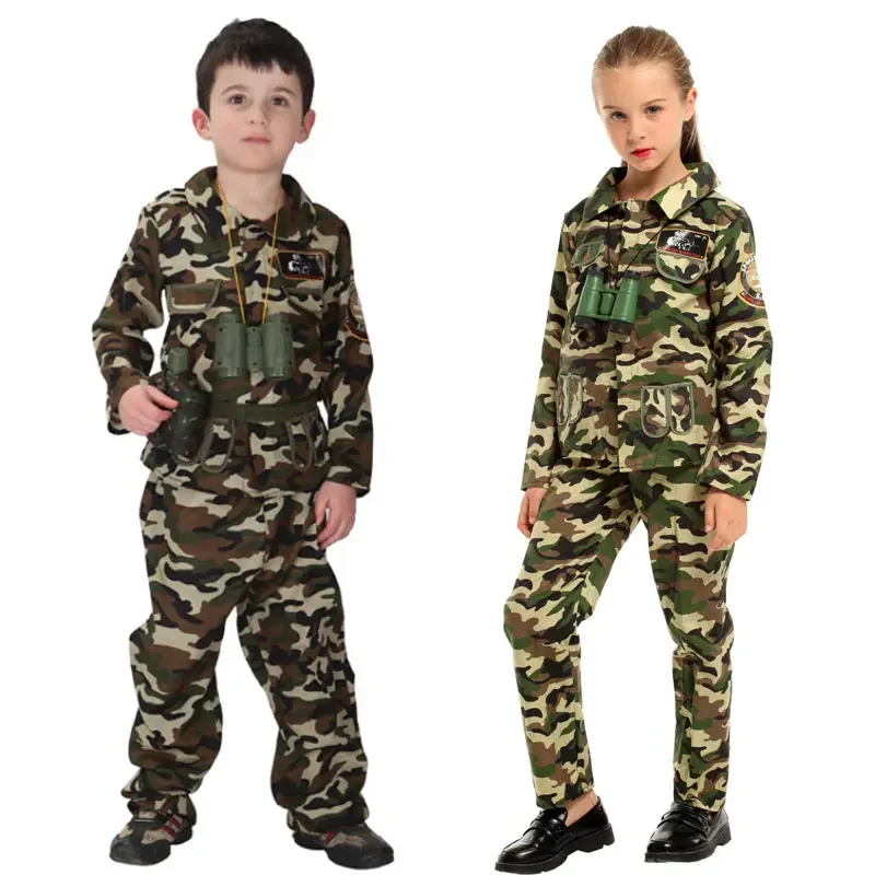 

Boys Girls Special Forces Soldier Costume for Child Kids Army Military Camouflage Occupation Uniform Game Role Play