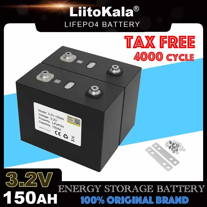 

1-2pcs LiitoKala 3.2V 150Ah LiFePO4 battery pack DIY 4s 8s 12v 24V Motorcycle Electric Car travel Solar inverter Batteries