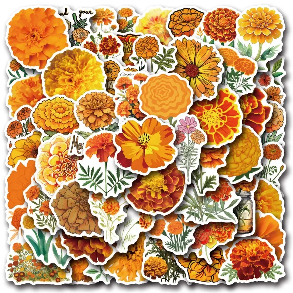 10/55Pcs Cartoon Plant Yellow Flower Marigold Chrysanthemum Aesthetic Stickers DIY Scrapbook Luggage Laptop Phone Guitar Decor