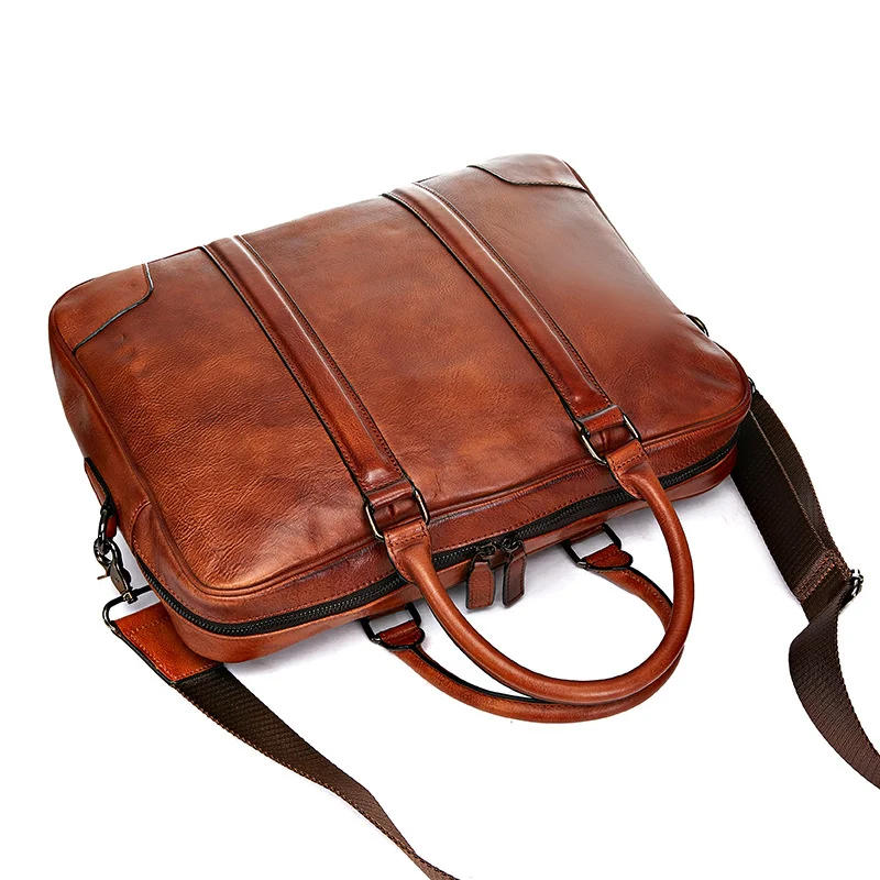 Maleta vintage de couro de vaca para homens Bolsa de couro genuíno Bolsa de luxo de ombro Messenger Bag Business Laptop Masculino