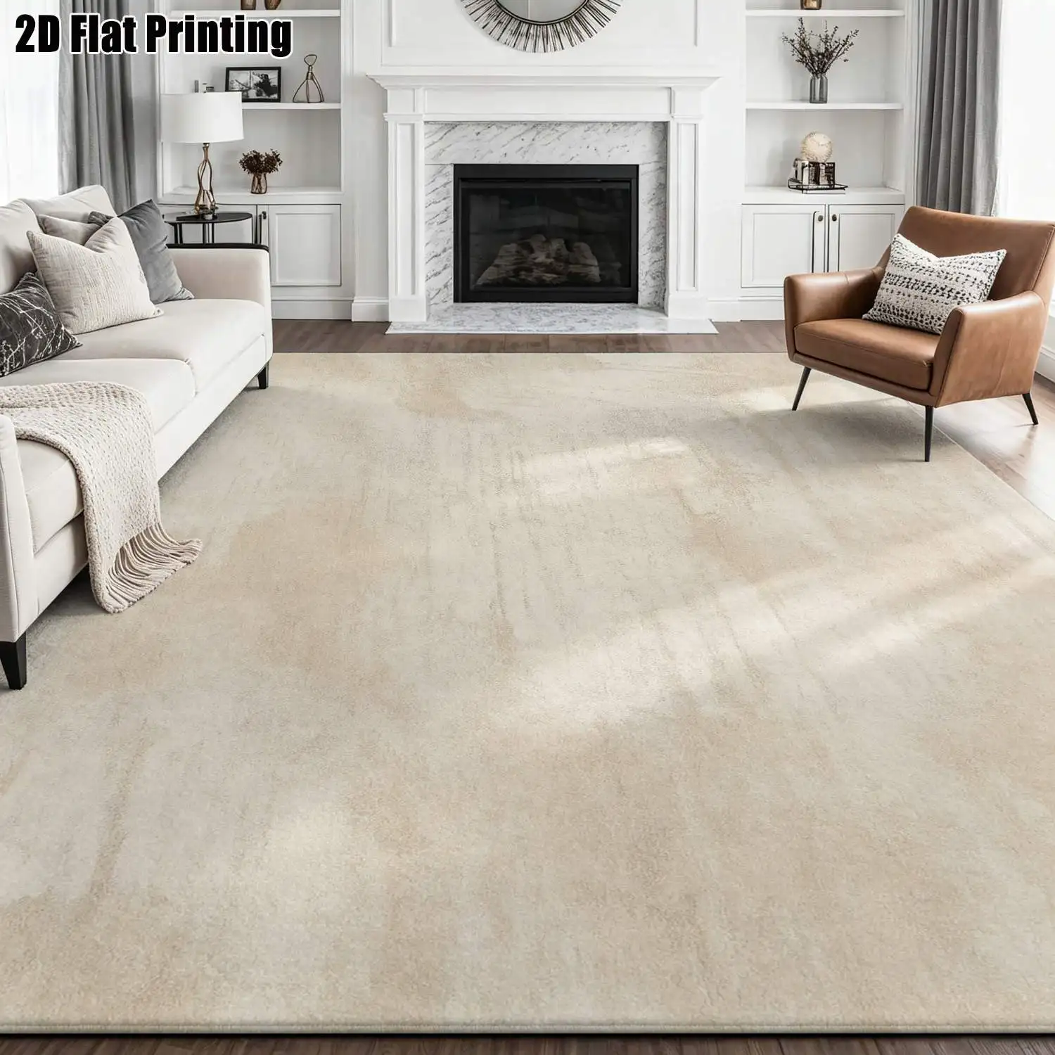 1Pc 2D Printed Carpet: Beige&White Abstract Art, Nordic/Instagram Style, Modern Minimalist Vintage Geometric Striped, Home Decor, Multi-Size, Machine Washable, Suitable for Entrance, Dining, Foyer, Bedroom, Living Room