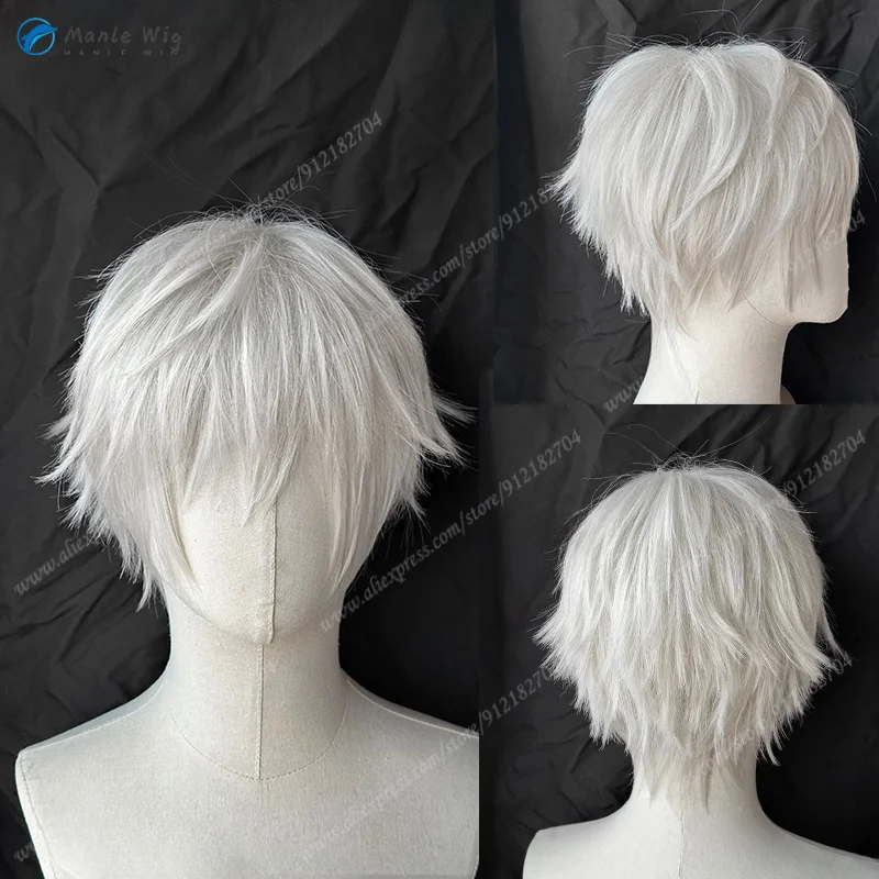 

Парик для косплея Kaneki Ken Satoru Gojo Nagi Seishiro, аниме, парики для косплея, короткие серебристо-белые волосы, термостойкие синтетические парики унисекс