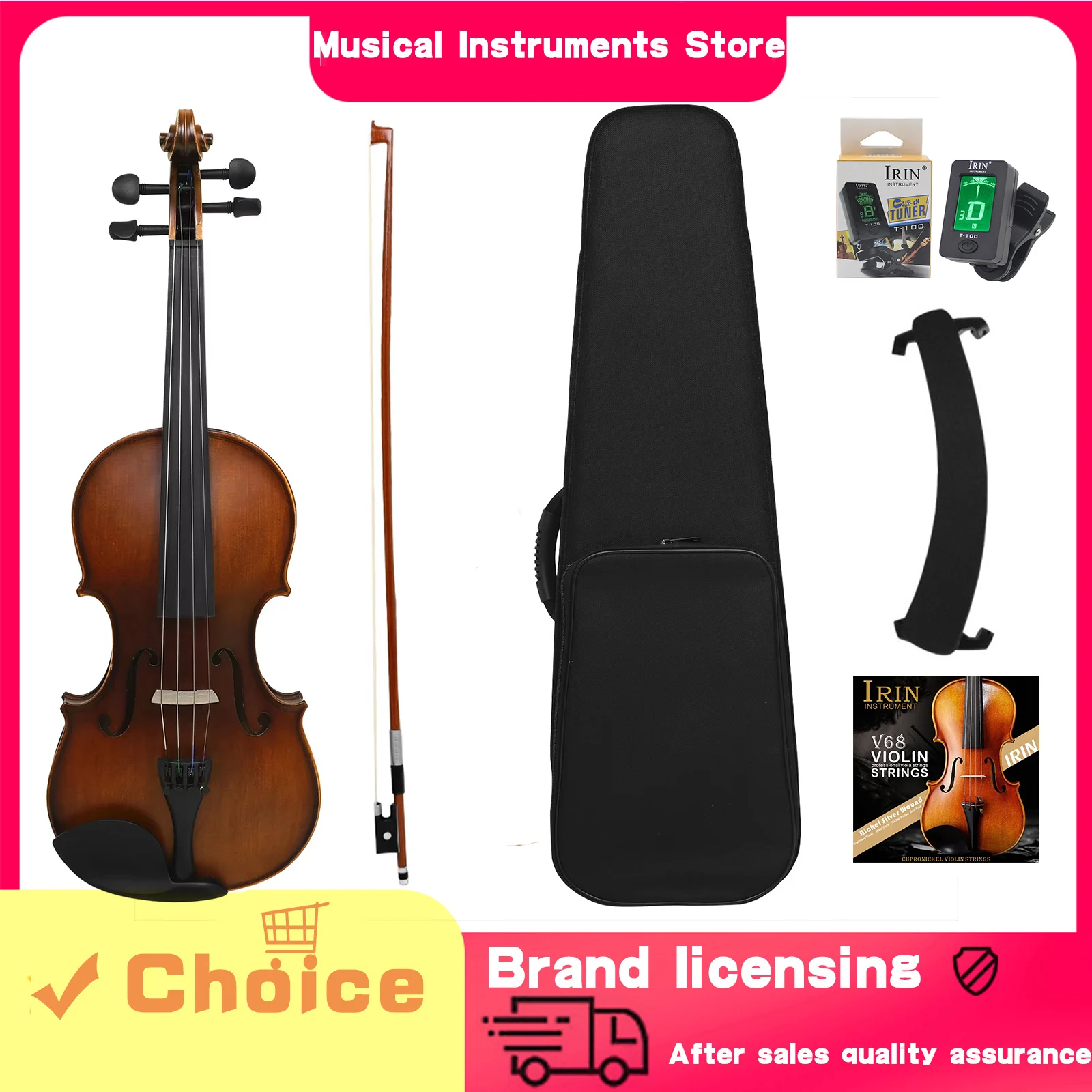 IRIN Violin 4/4 Spruce Panel Maple Back Side Jujube Wood Fingerboard Solid Wood Violin With Tuner Suitable For Performance Use