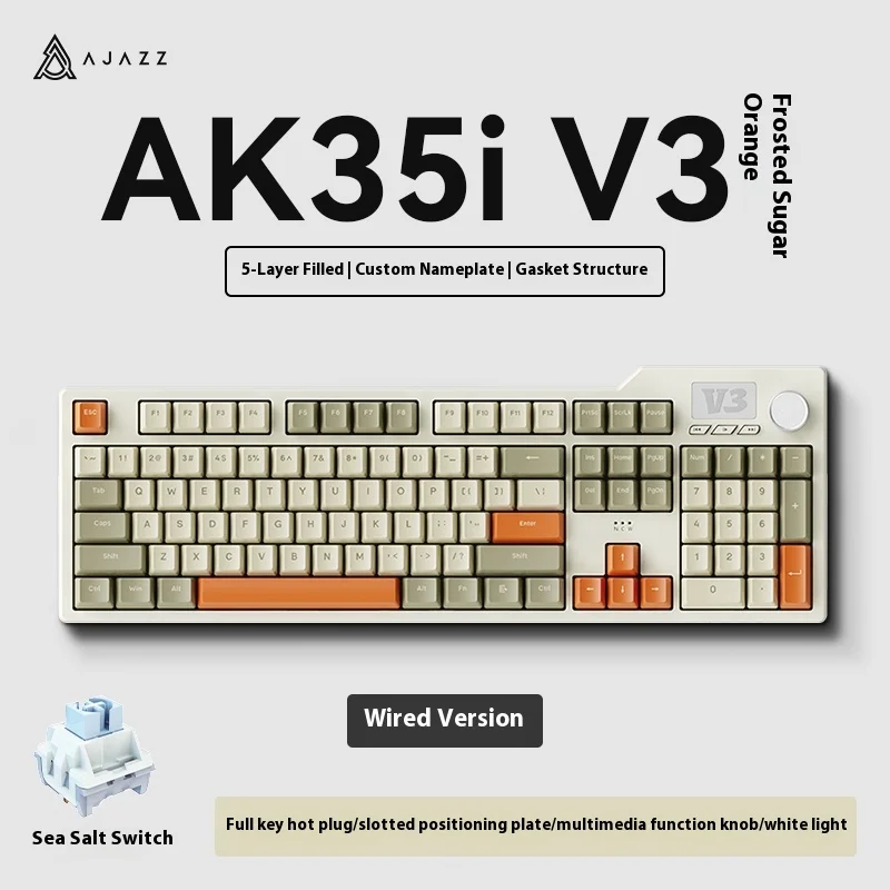 

Проводная механическая клавиатура Ajazz Ak35i V3, 104 клавиши, киберспортивная игра, полная клавиша, горячая залка, сложенная позиционирующая пластина, мультимедийная функция Kn