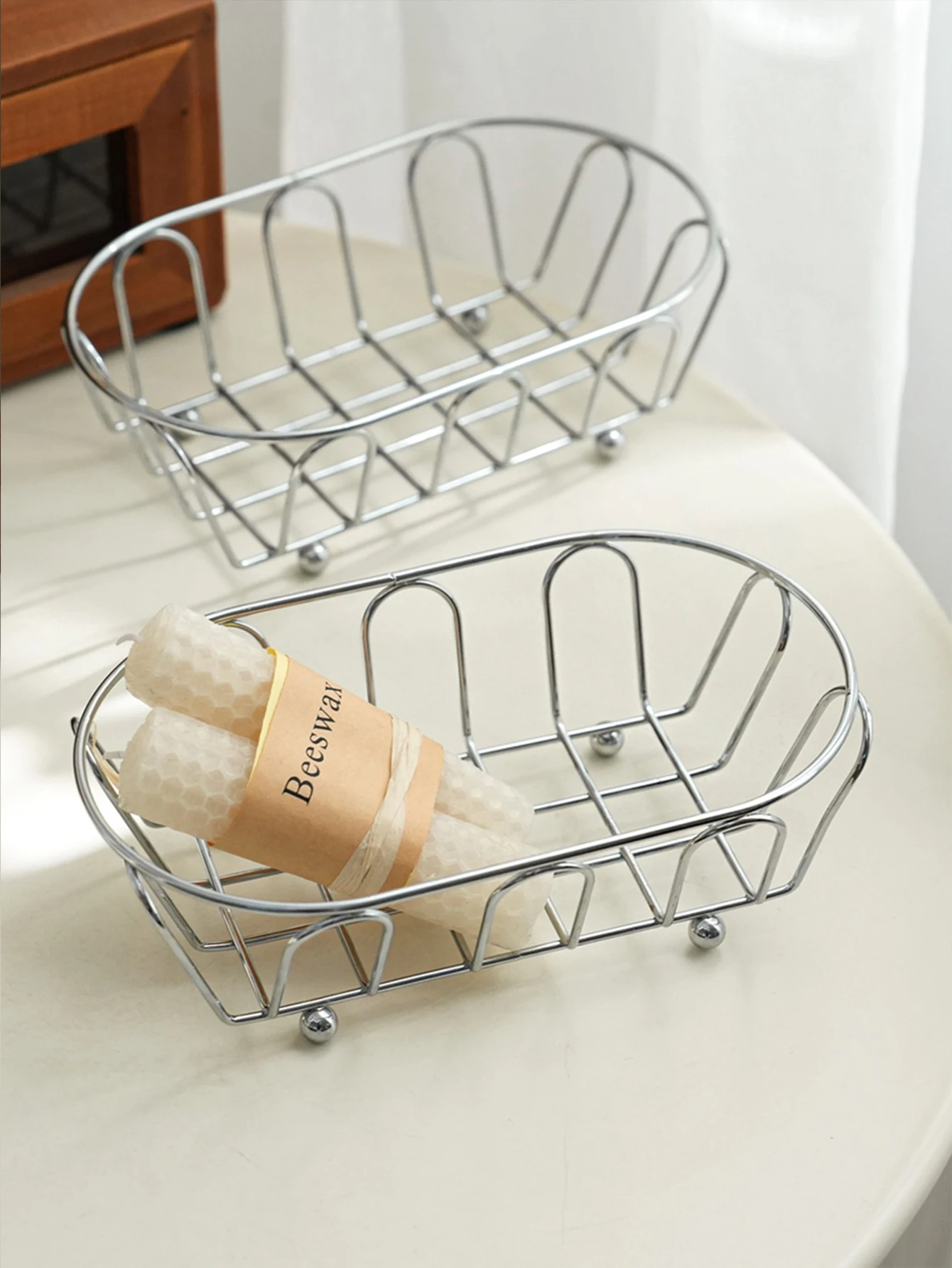 Stainless Steel Oval Wire Basket French Style Collection Basket Eco-Friendly Storage Organizer for Home And Kitchen