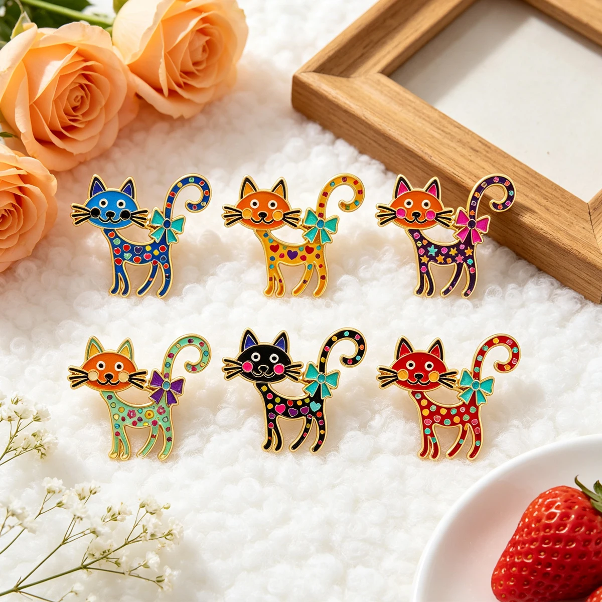Vibrant Polka Dot Cat Enamel Lapel Brooch Pin Badge for Backpack Clothing Jackets Daily Accessories Decorative Gifts