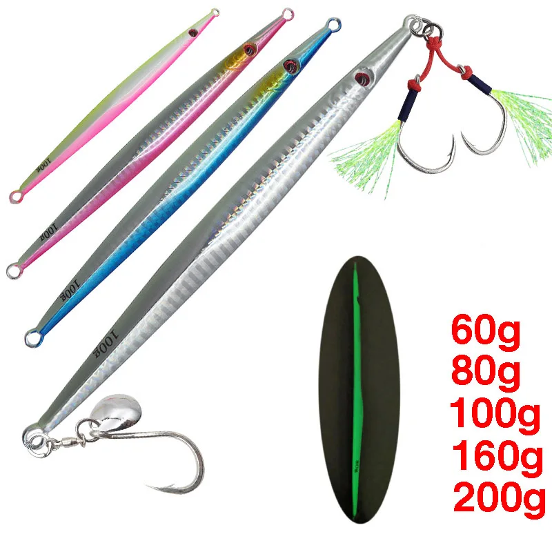 

Luminous Bait 60g 80g 100g 160g 200g Jig Lure Auxiliary Hook Glitter Reflex Hook Salt water Fishing Gear