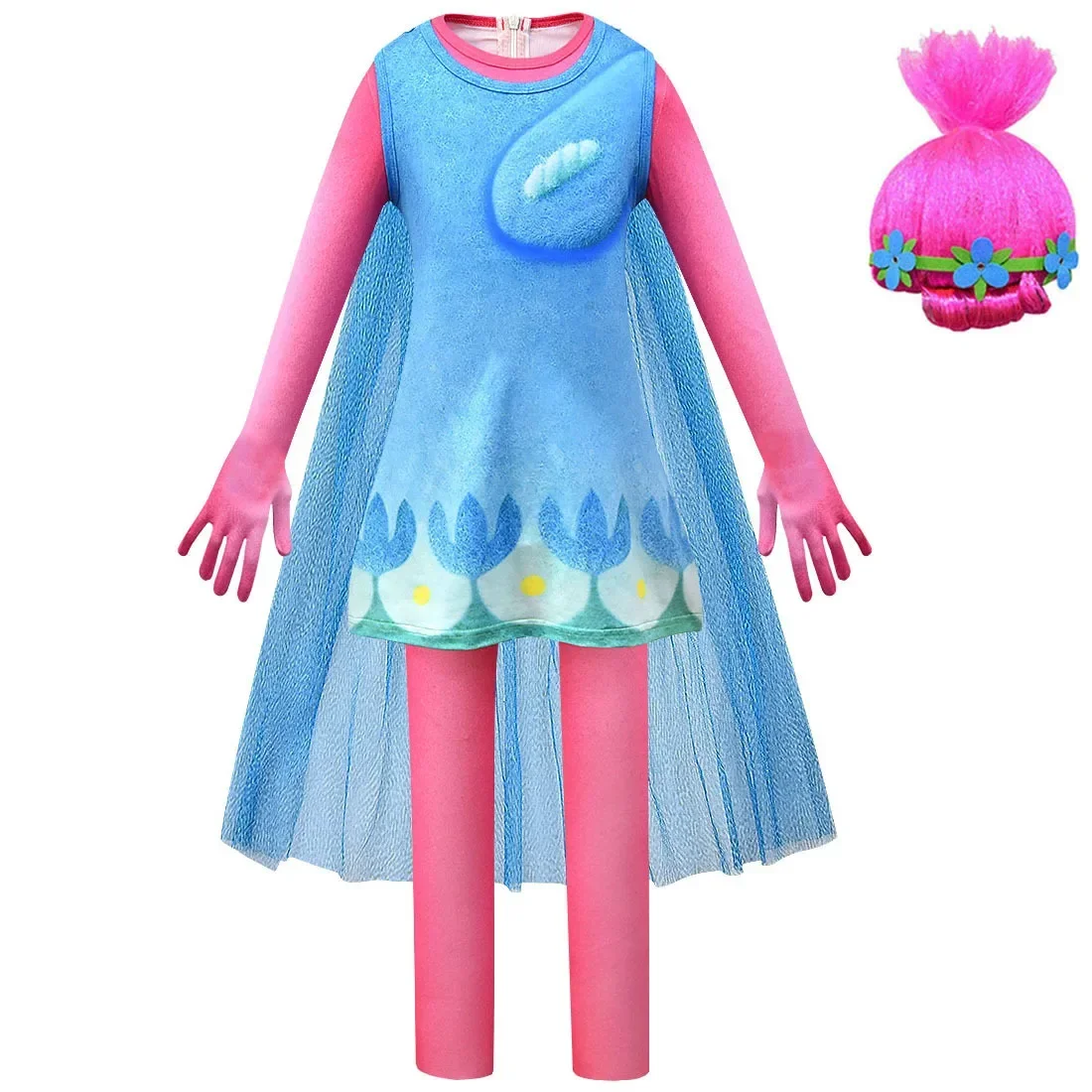 Kids Girls Anime Cartoon Band Together Princess Jumpsuit Cloak Wig Set Outfit Christmas Role Play Halloween Cosplay Costume