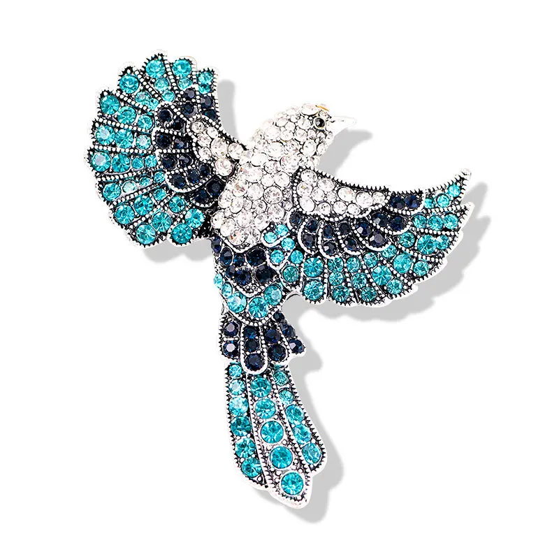Vintage Style Bohemian Rhinestone Bird Brooch Colorful Crystal Flying Bird Lapel Pin for Women Gift