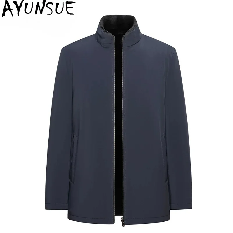 AYUNSUE Luxury Real Fur Coat Parkas Men Clothing High-end Winter Warm Whole Mink Fur Liner Jacket Reversible Natural Fur Coats