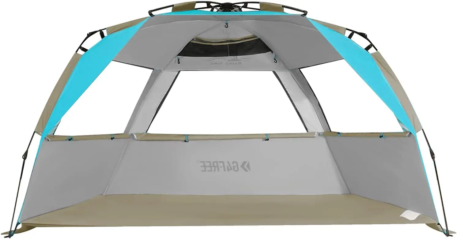 

Easy Set up Beach Tent Deluxe XL, Pop up Sun Shelter for 3-4 Persons with UPF 50+ Protection Beach Shade with Extended Floor