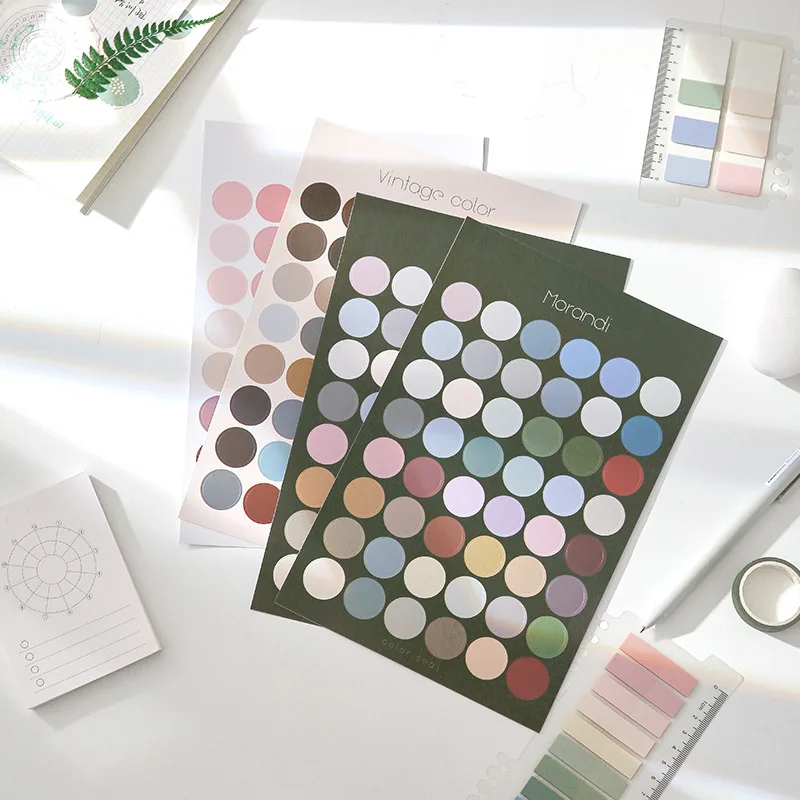 1 Sheets Retro Diary Decoration Sticker Stationery Morandi Postmark Dot Sticker DIY Journal Planner